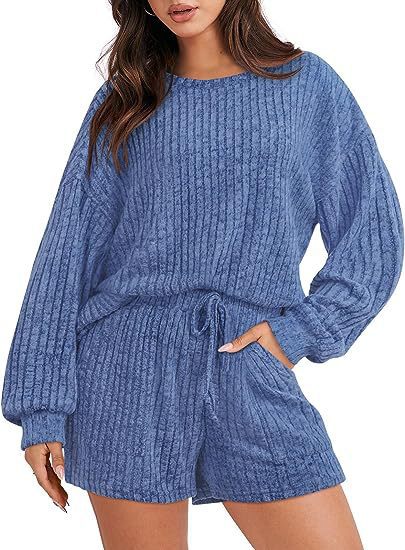 Dame Strik-Loungewear-Sæt med lange ærmer og elastisk talje Stilla