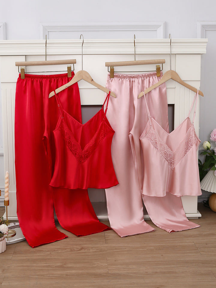 Dame Satin Pyjamasæt med Spids Detaljer Stilla