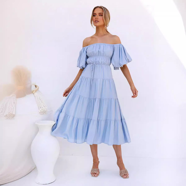 Dame Maxi Kjole med usædvanligt Off-Shoulder Design og voluminøse ærmer Stilla
