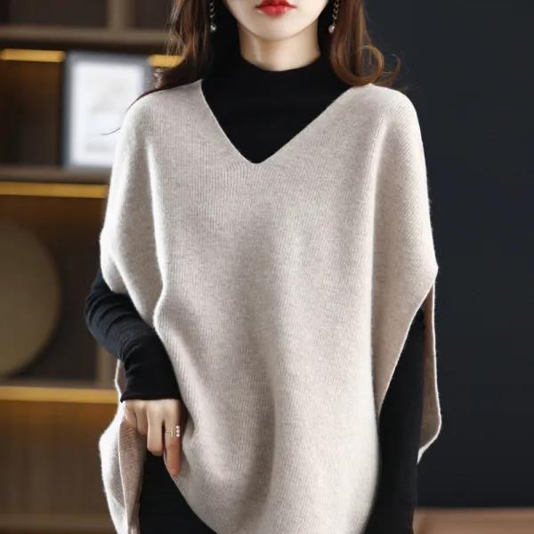 Kvinders strik poncho med V-hals Stilla