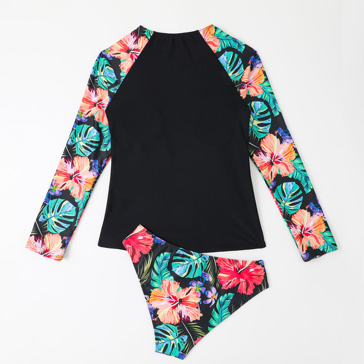 Dame Rashguard Sæt med blomsterdesign og figursyet snit Stilla
