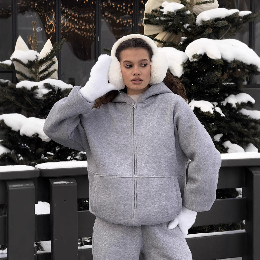 Kvinders oversized fleecejakke med fuld lynlås og afslappet snit