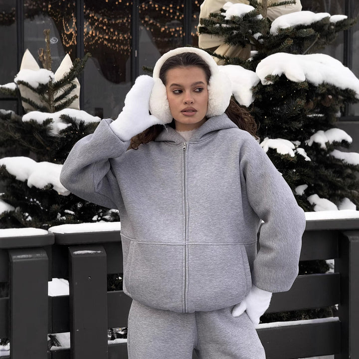 Kvinders oversized fleecejakke med fuld lynlås og afslappet snit