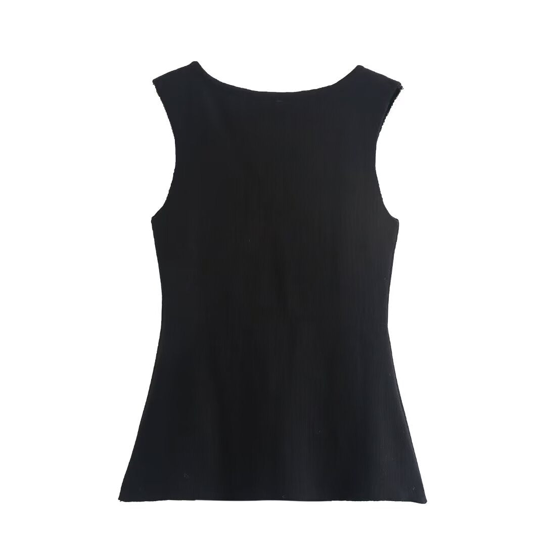 Femme Knaplægnings-ribbet shirt uden ærmer Stilla