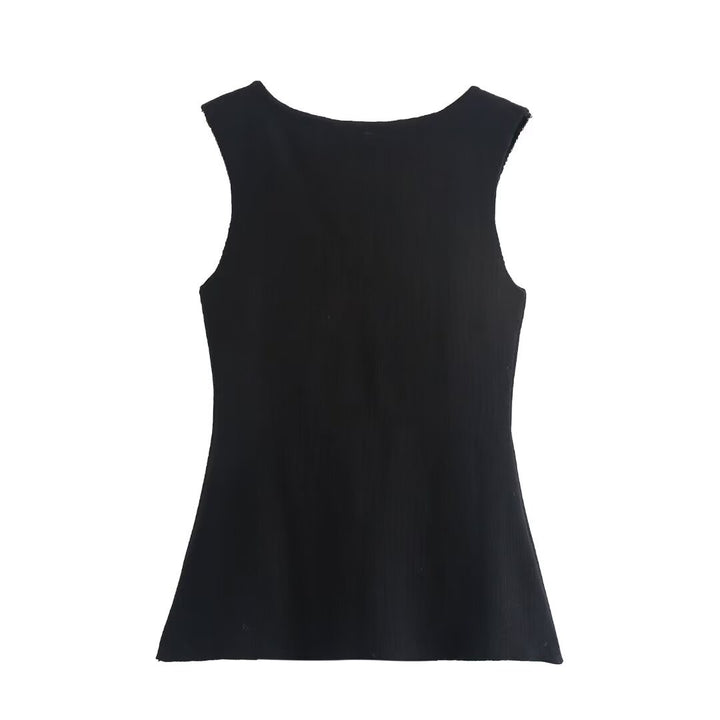 Femme Knaplægnings-ribbet shirt uden ærmer Stilla