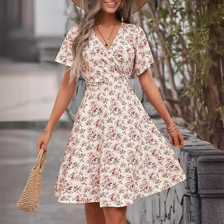 Dame Elegant Blomsterprint A-Linje Kjole Stilla