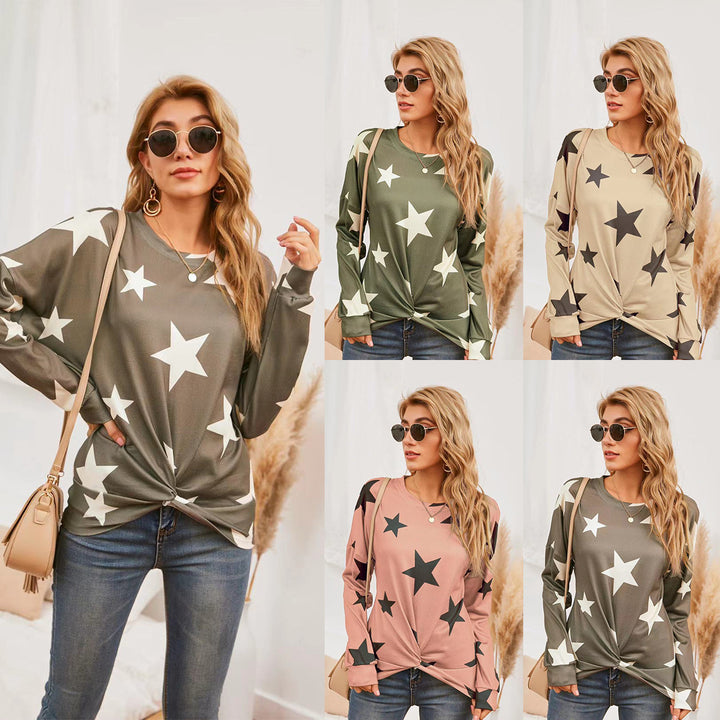 Dame mode sweatshirt med stjernemønster og twist-detaljer Stilla