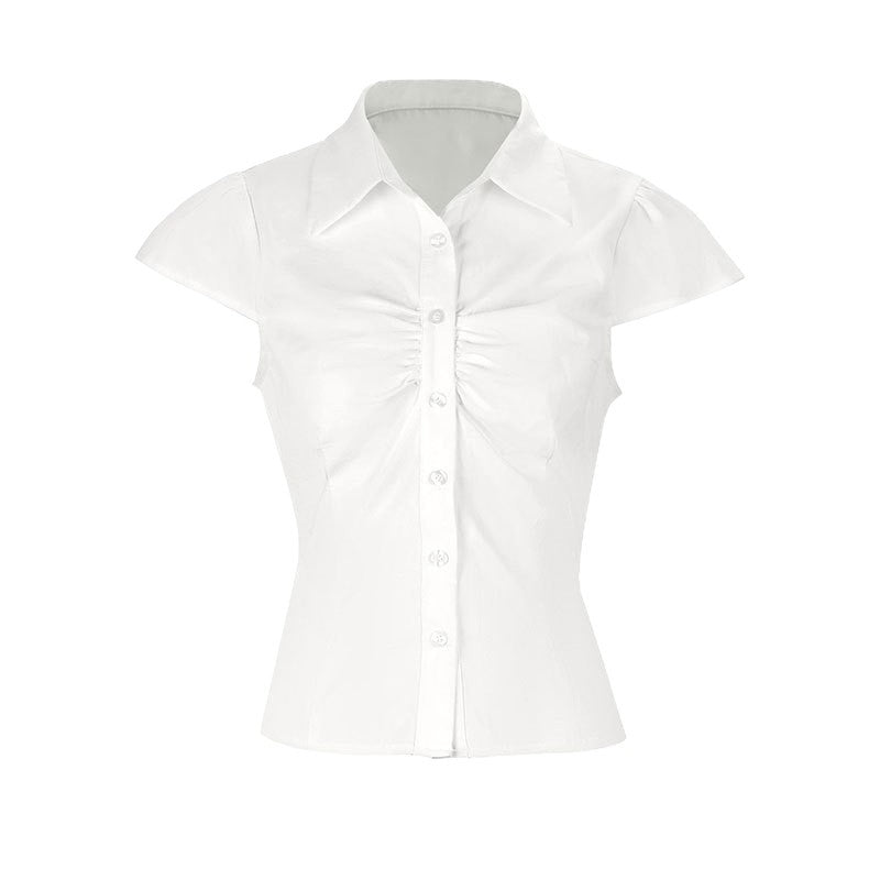 Dame elegant bluse med rynkning og smart krave Skovae