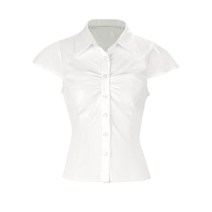 Dame elegant bluse med rynkning og smart krave Skovae