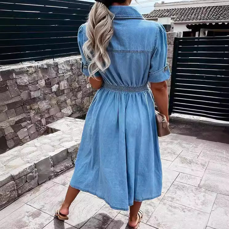 Dame jeans skjortekjole med trendy knapdetaljer og praktiske lommer Stilla