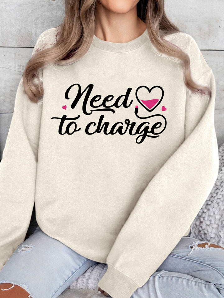 Kvindernes sweatshirt med inspirerende hjerte citat og afslappet skæring Stilla