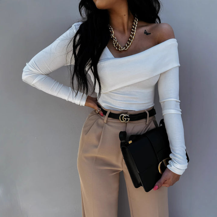 Dame Off-Shoulder Top med asymmetrisk design Stilla