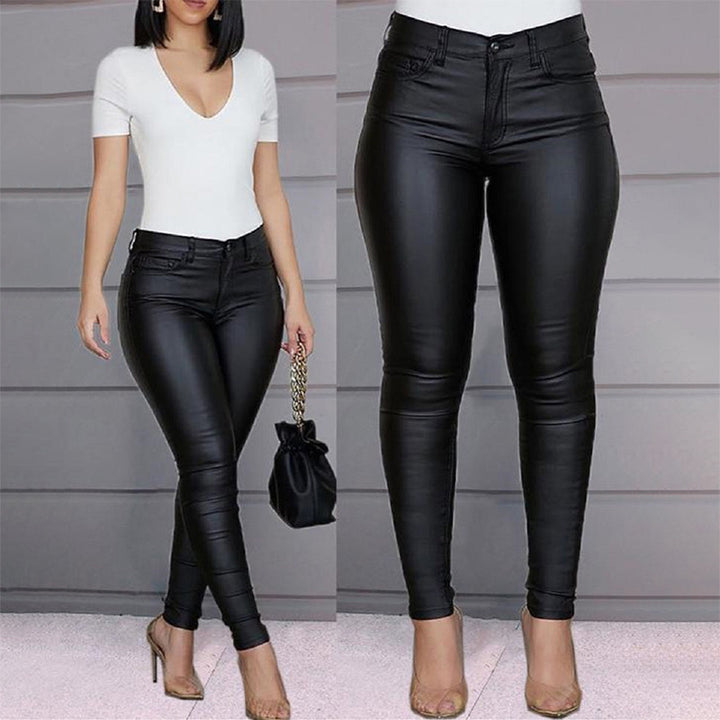 Dame højtaljede skinny jeans med shiny finish Stilla