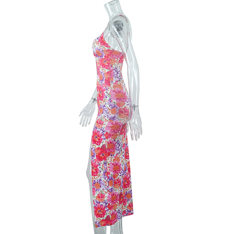Stilla | Mode Blomsterprint Spaghettistrop Split Maxi Kjole