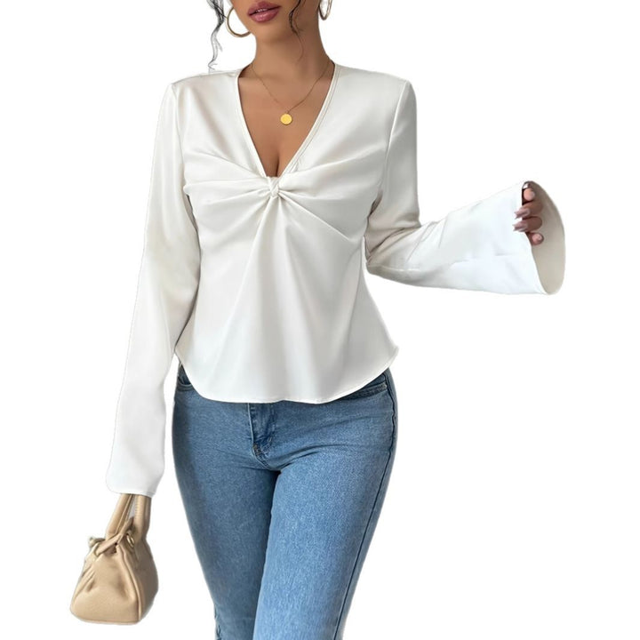 Dame Elegant V-Udskæring Rynket Bluse Stilla