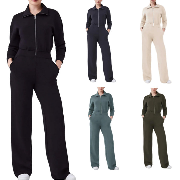 Dame afslappet jumpsuit med høj krave og sidelommer Stilla