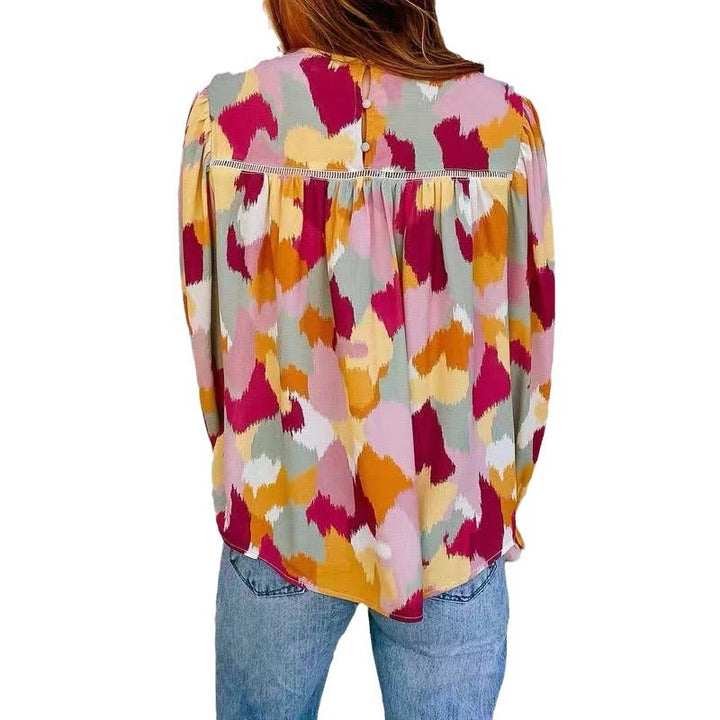 Dame Elegant Bluse med moderne mønster og voluminøse ærmer Stilla
