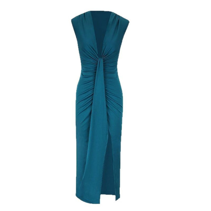 Dame maxikjole med elegant drapering Skovae