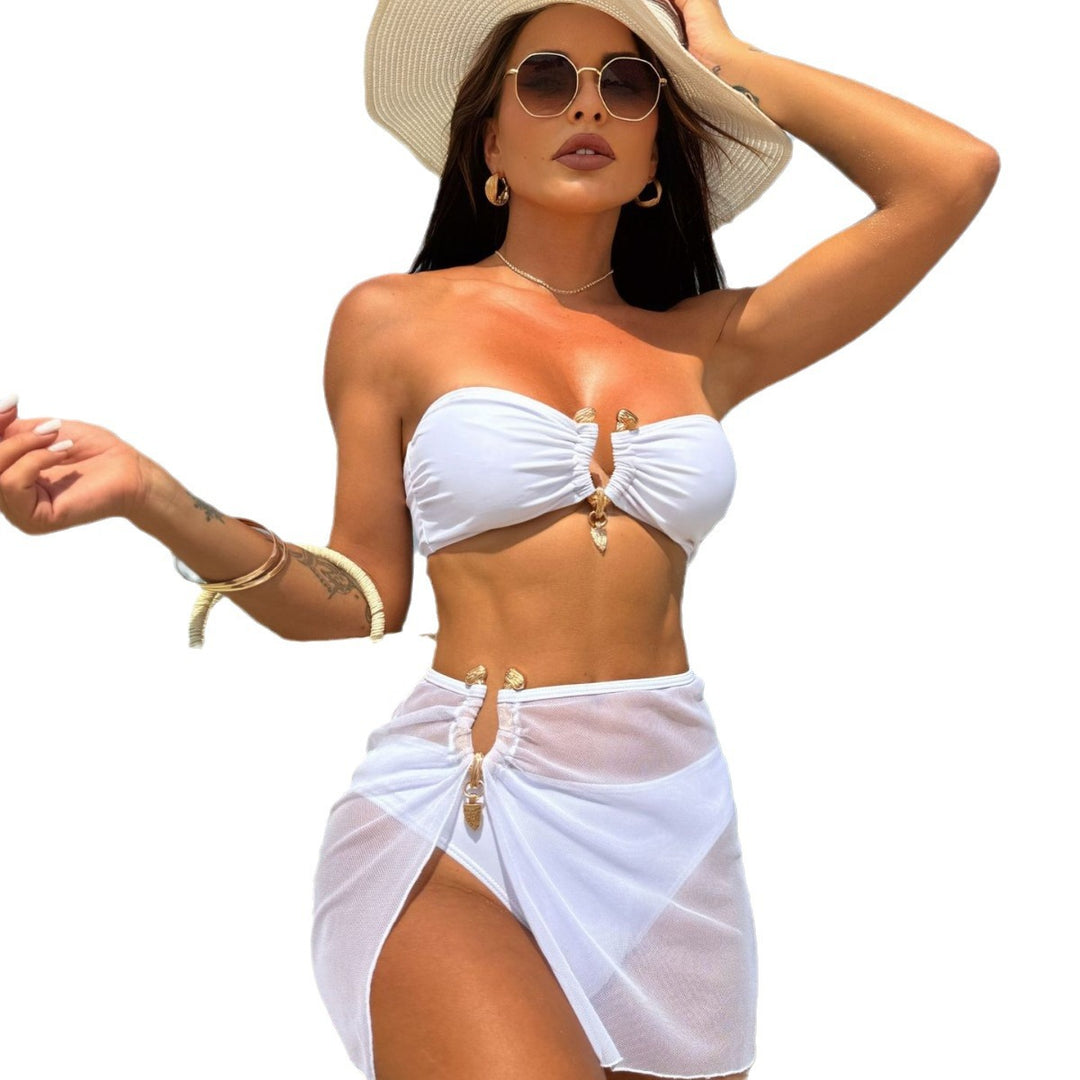 Dame Bikini-sæt med elegant knude-detalje og gennemsigtig strandovertræk Stilla