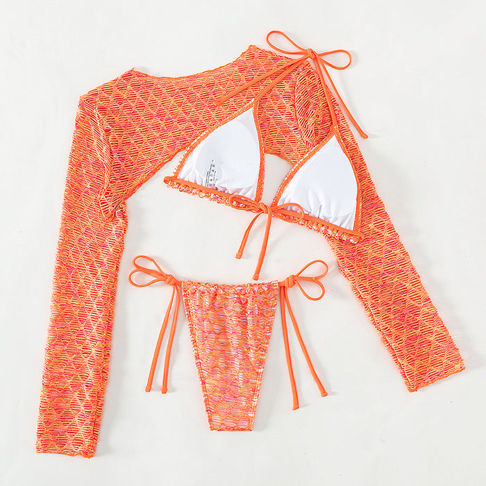 Dame bikini-sæt med langærmet gennemsigtigt top og raffinerede snøre detaljer Stilla