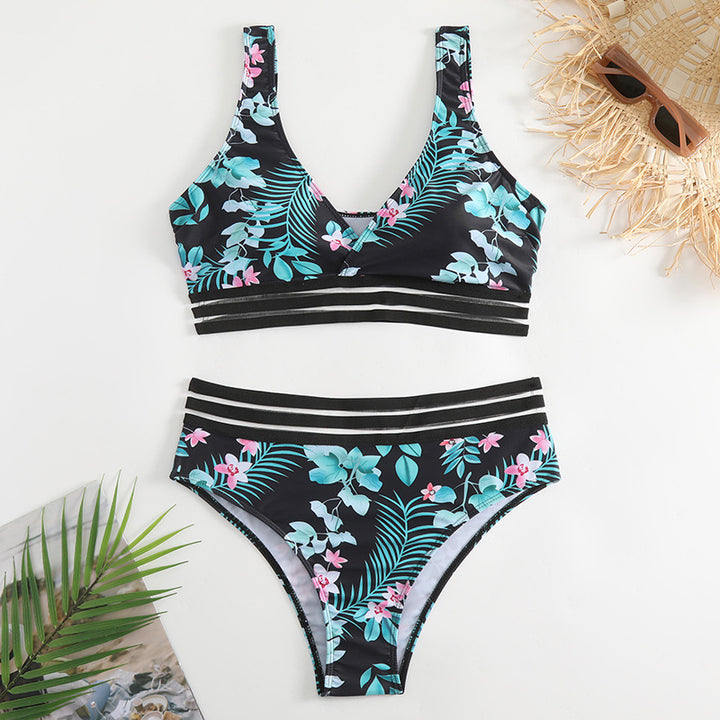 Dame Sporty bikini-sæt med attraktivt blad-design og brede stropper Stilla