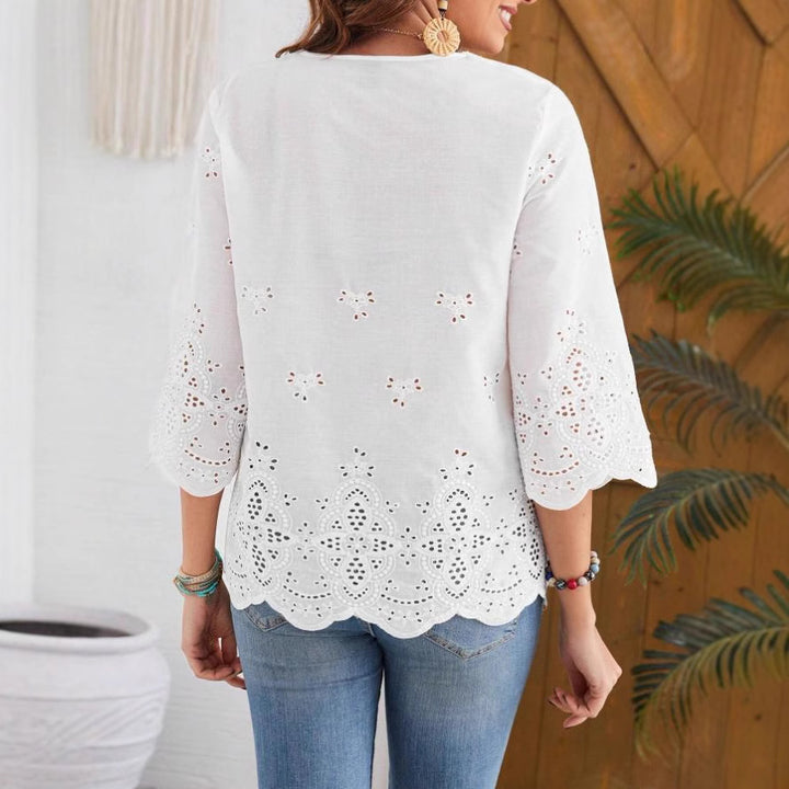 Damebluse med kunstneriske broderier Stilla