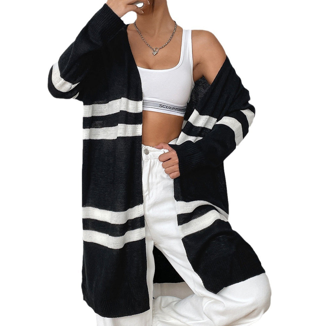 Dame afslappet strik cardigan med fashionable striber Stilla