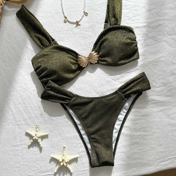 Dame Glitrende Bikini med dekorativt Muslinge-Detalje Skovae
