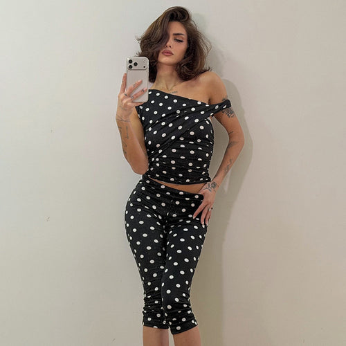 Damen sexy Polka-Dot Oberteil und Leggings Set Skovae