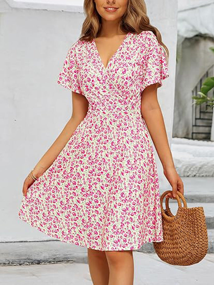 Dame Elegant Blomsterprint A-Linje Kjole Stilla