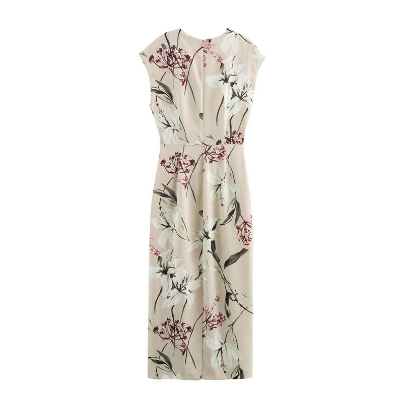 Stilla | Graceful V-hals print satin kjole