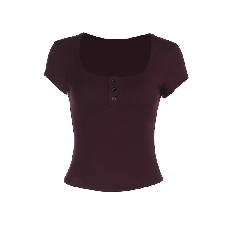 Dame Cropped T-Shirt med bølget udskæring Stilla