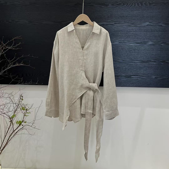 Femme Wrap-Stil Læder Bluse Stilla