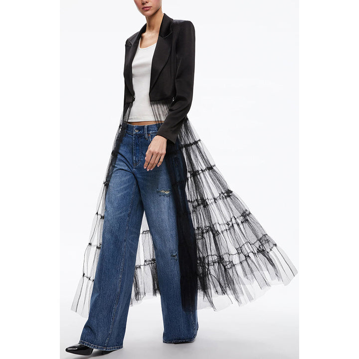 Dame Lang Blazer med voluminøs Tüllkant og elegant snit Stiila