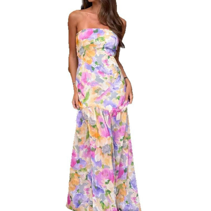 Dame Maxikjole med strapless design og blomster mønster Stilla