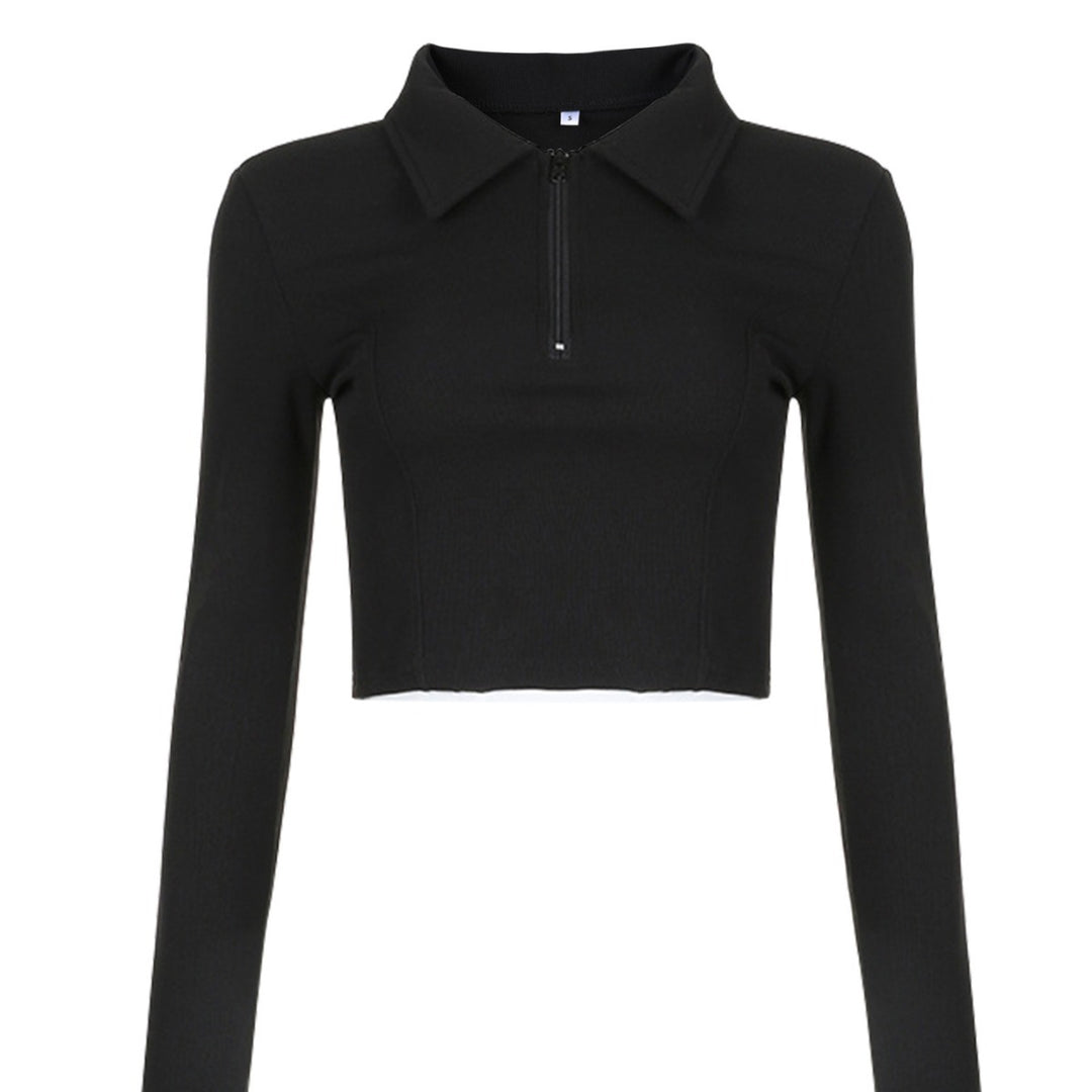 Dame langærmet cropped polo skjorte med blødt strukturmateriale Skovae