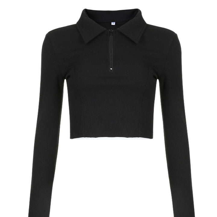 Dame langærmet cropped polo skjorte med blødt strukturmateriale Skovae