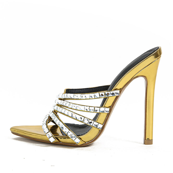 Dame Glamourøse Kristallbesatte High Heel Mules Stilla