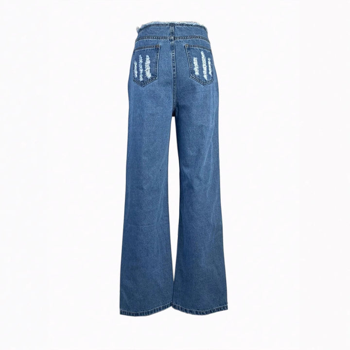 Dame brede jeans med iøjnefaldende rivdetaljer og afslappet snit Stilla