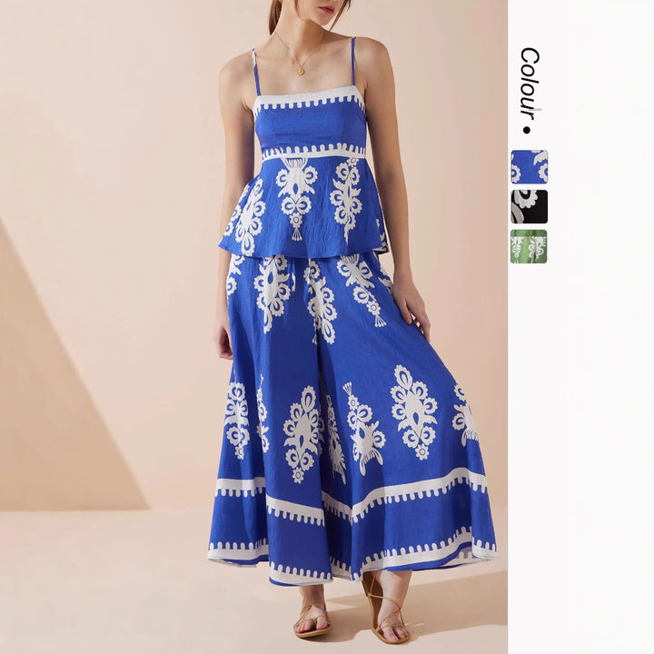 Ladies Peplum Top with delicate straps and artistic pattern Skovae