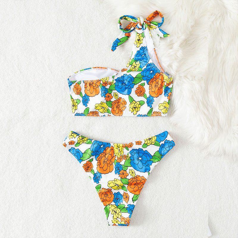 Dame En-sidet bikini med blomsterdesign og justerbar strop Skovae