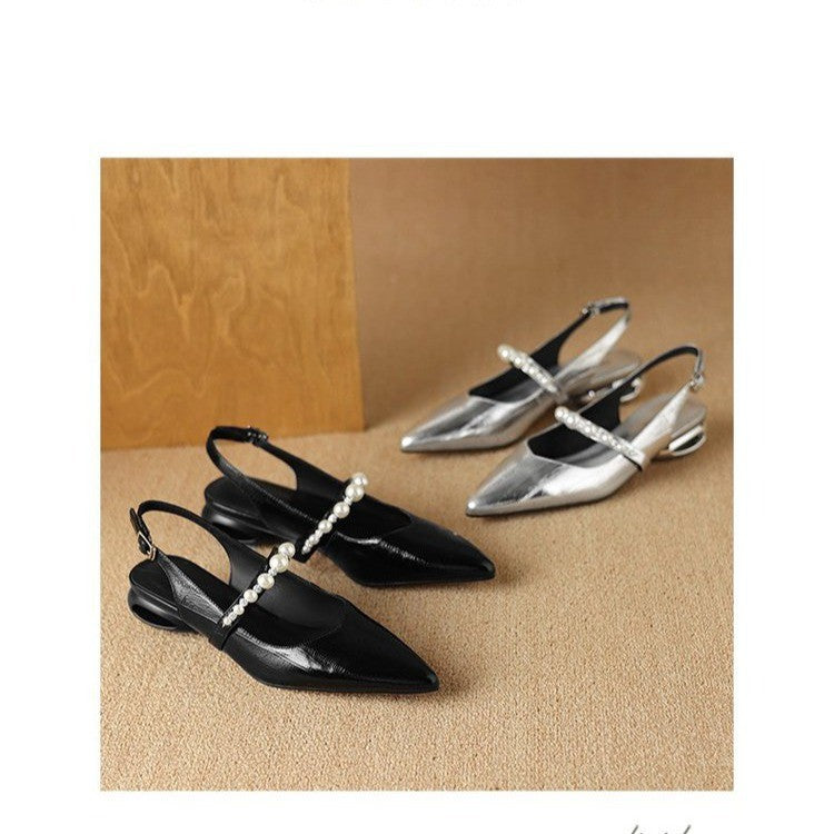 Dame elegante Slingback spids tå flade med perle accent Stilla