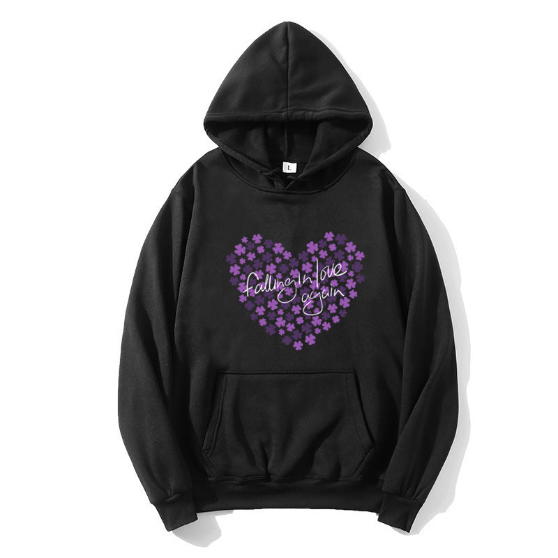 Kvinders hoodie med blomsterhjerte design Skovae