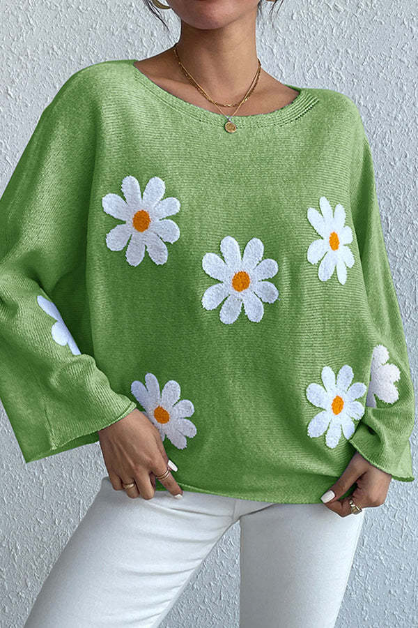 Kvindernes strikkede sweater med legende blomsterdesign og løs pasform Stilla
