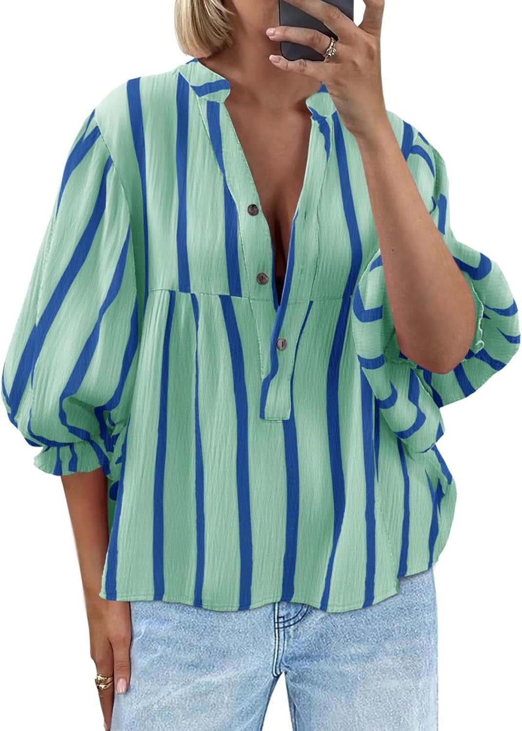 Dame oversized Bluse med stribemønster og knapliste Stilla
