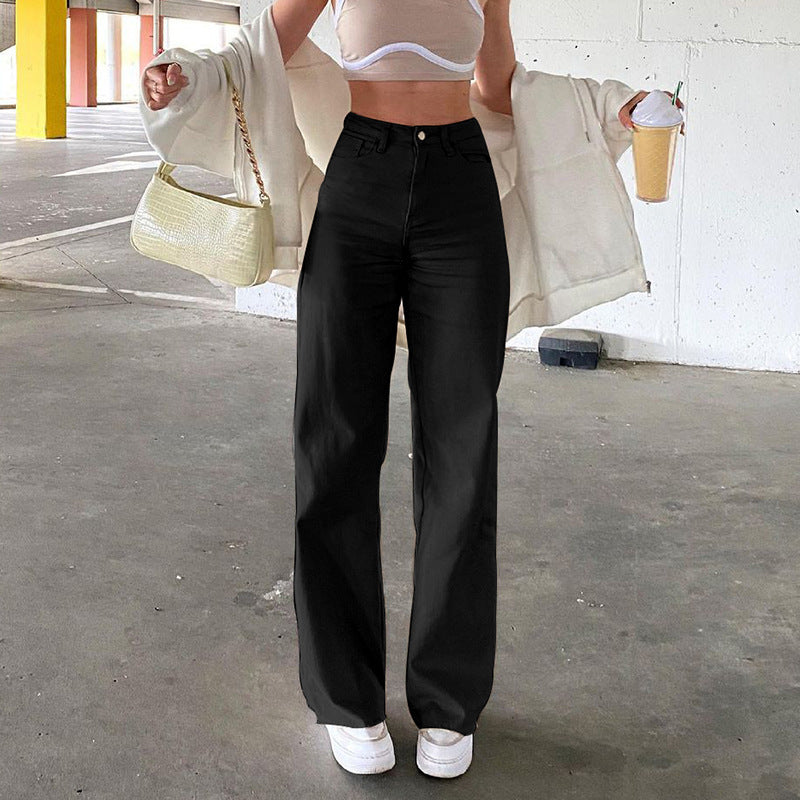 Dame High-Waist Baggy Jeans med bred ben Stilla