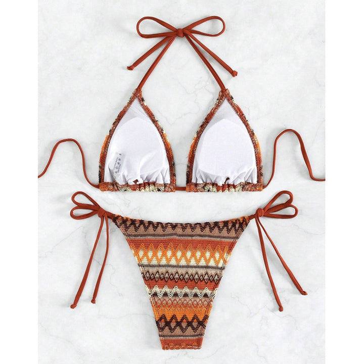 Dame Triangle-Bikini med trendy etnisk mønster og justerbare bindebånd Skovae