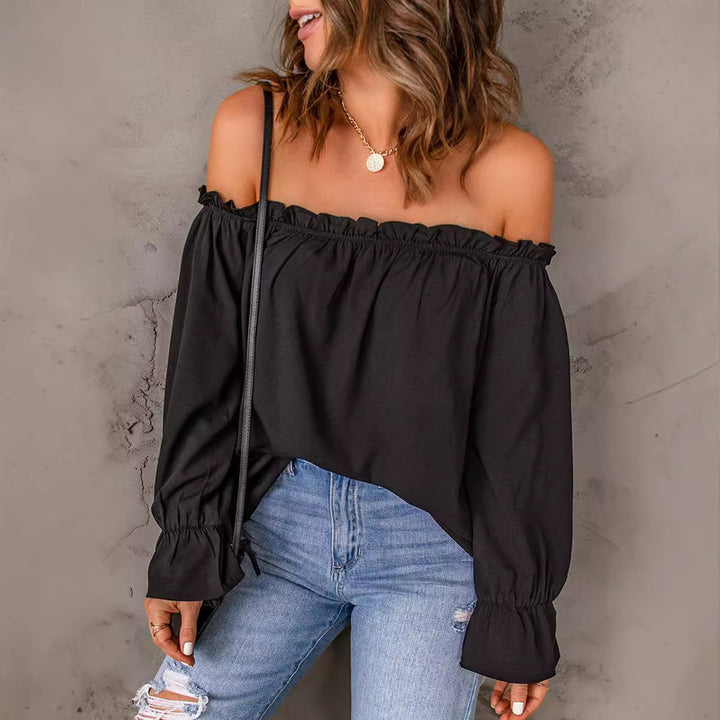 Dame Off-Shoulder Bluse med flæse og vide ærmer Stilla