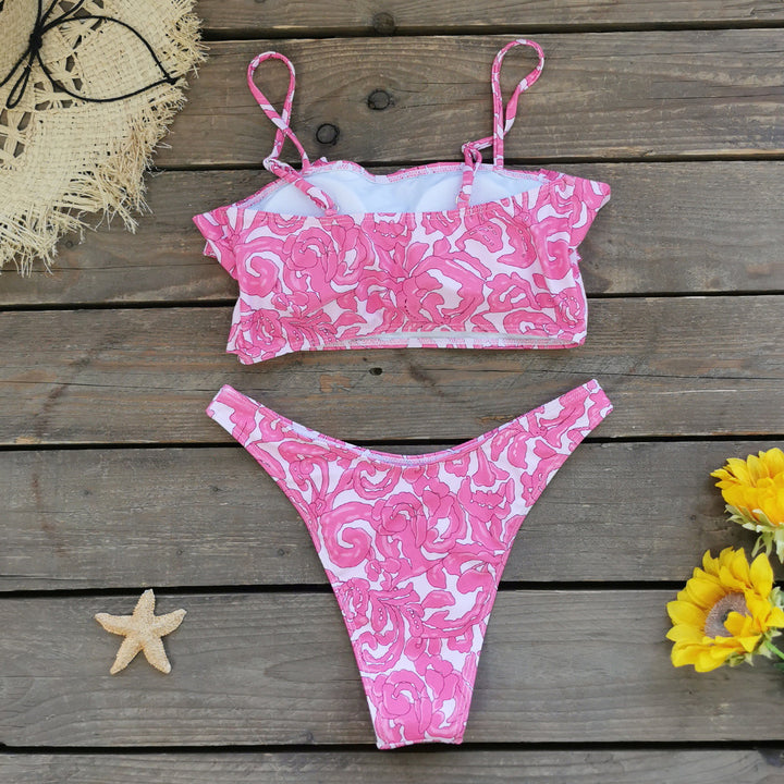 Dame bikini-sæt med voluminøst cropped-top og blomstret mønster Stilla