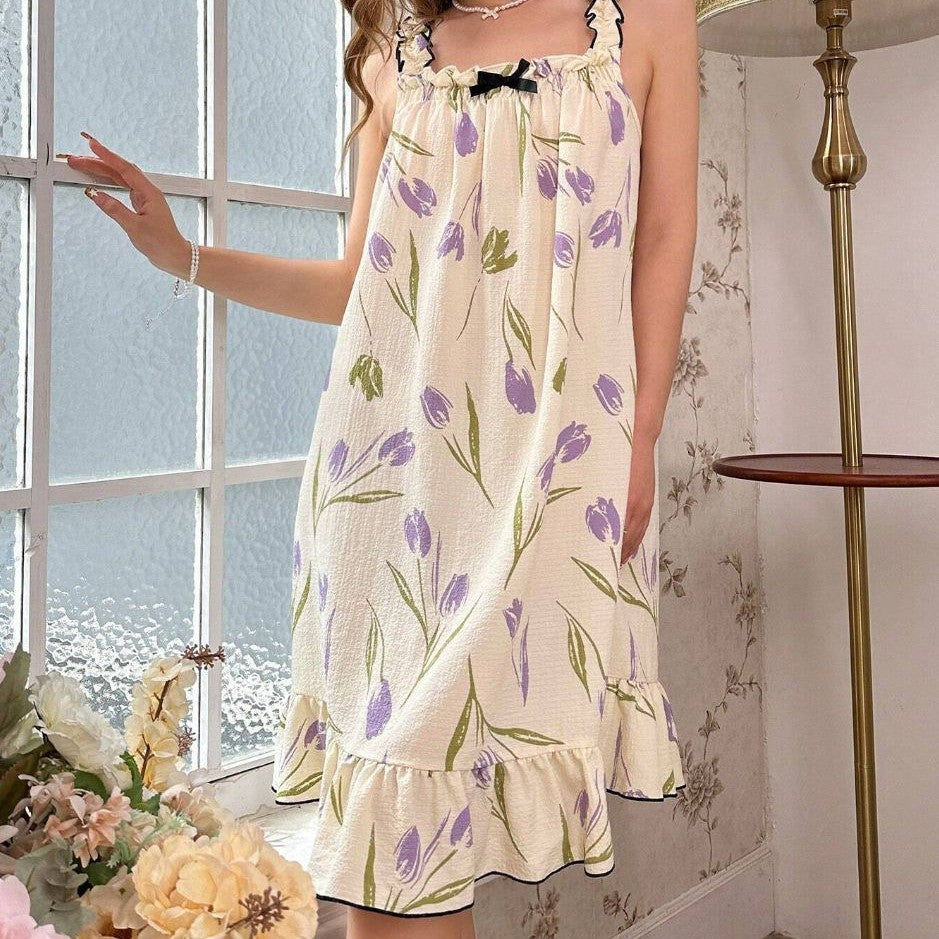 Femme Floral Print Rüschen Mini Kjole Stilla